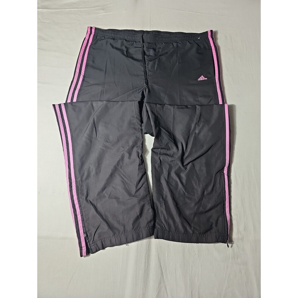 Adidas Women's Black Pink 3-Stripe Track Pants Zip Ankle Joggers